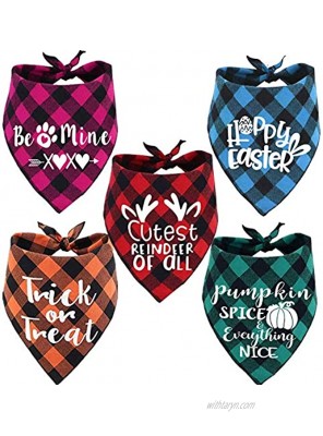 JPB Holiday Plaid Dog Bandanas 5 Pack Halloween Thanksgiving Christmas Easter Valentine's Day Scarf Set for Dogs¡­