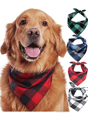 Odi Style Buffalo Plaid Dog Bandana 4 Pack Cotton Bandanas Handkerchiefs Scarfs Triangle Bibs Accessories for Small Medium Large Dogs Puppies Pets Black and White Red Green Blue and Navy Blue