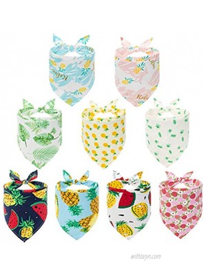 PAWCHIE Cute Dog Bandana 9 Pack Flower & Fruit Pattern Cooling Summer Style Soft Dog Triangle Scarfs for Pet Puppy Boys & Girls
