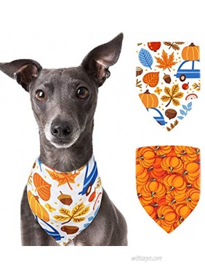 Pohshido 2 Pack Thanksgiving Dog Cat Bandana Fall Pumpkin Constume Triangle Bibs for Pets Puppy
