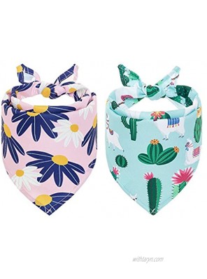 PUPTECK Dog Floral Bandanas with Cute Pattern 2 Pack Cactus Daisy Triangle Bibs Scarf Pet Flower Outfit Kerchiefs Accessories for Small to Large Dogs Cats