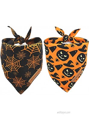 Realeaf Halloween Dog Bandanas 2 Pack Triangle Reversible Fall Pet Scarf for Boy or Girl Premium Durable Fabric Multiple Sizes Offered Bandana for Small Medium Large and Extra Large Dogs