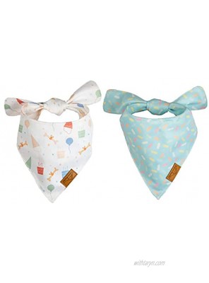 Remy+Roo Dog Bandanas 2 Pack | Birthday Set | Premium Durable Fabric | Unique Shape | Adjustable Fit | Multiple Sizes Offered