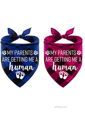 STMK My Parents are Getting Me A Human Plaid Dog Bandana Pregnancy Announcement Plaid Dog Bandana Baby Announcement Dog Bandana Gender Reveal Photo Prop for Dog Puppy Blue & Pink