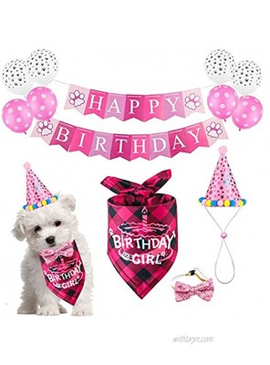 TCBOYING Dog Birthday Outfit Girl Boy Bandana Dog Birthday Party Supplies Cute Birthday Scarf Hat Bowtie Dog Birthday Banner for Dog Birthday Party Decorations13-Piece Set