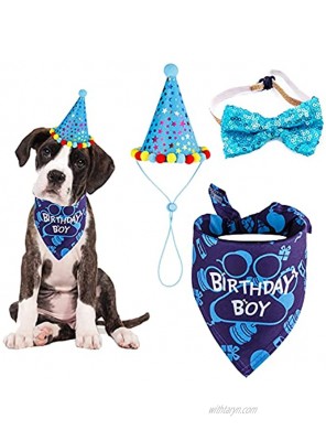 TCBOYING Dog Birthday Party Supplies Dog Birthday Bandana Hat Boy Scarf with Cute Dog Bow Tie Collar for Small Medium Dog Pet