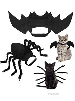 1 Piece Pet Spider Costume and 1 Piece Pet Cat Bat Wing Halloween Cosplay Costumes Cute Halloween Pet Dress up Costumes Outfit for Kitten Puppy Cat