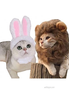2 Pack Lion Mane Wig Costume for Cat Costume Bunny Rabbit Hat Headwear with Ears Cosplay Dress up Halloween Party Costume Accessories for Cats & Small Dogs