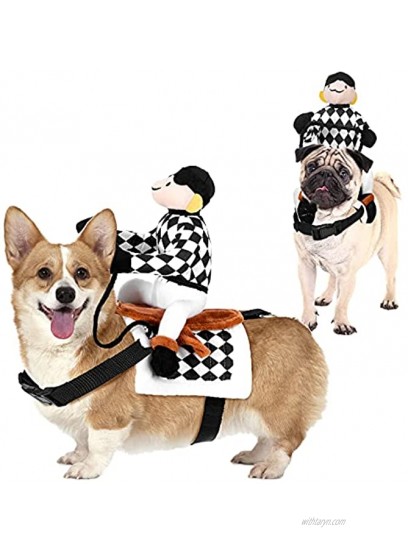 2 Pieces Halloween Jockey Saddle Dog Costume Halloween Party Dog Costumes Funny Pets Party Cosplay Apparel Dog Riders Clothing for Dogs Outfit Knight Style