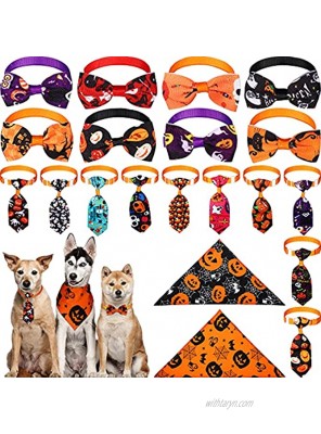 20 Pieces Halloween Dog Bow Ties Collars Set Dog Triangle Bandanas Neckties Bowties Adjustable Grooming Accessories for Pets Halloween Supplies