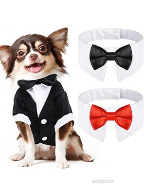 3 Pieces Formal Dog Costume Set Small Dog Tuxedo and Adjustable Dog Bow Tie Collars Stylish Gentleman Dog Cat Puppy Pet Shirt Collar Wedding Party Suit