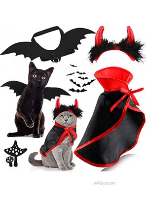 3 Pieces Halloween Pet Costume Set Includes Halloween Cat Vampire Cloak Pet Horn Hat and Pet Bat Costume for Pets Cats Dogs Halloween Decorations