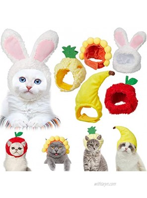 5 Pieces Cute Pet Hat Cat Dog Bunny Hat with Rabbit Ears Banana Sunflower Fruit Apple Pineapple Cap Party Costume Accessories Headwear for Cat Kitten Puppy Pet Animal-Safe Materials and Adjustable