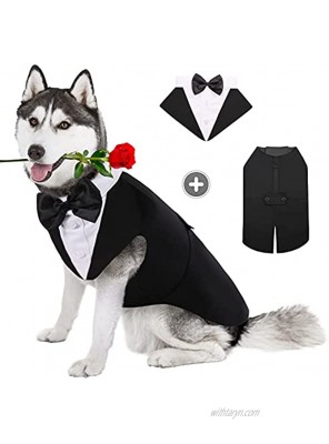 AOFITEE Dog Tuxedo Formal Dog Suit and Bandana Set Gentle Dog Wedding Party Suit Bow Tie Shirt Vest Pet Tuxedo Costume Outfit with Detachable Bowtie Collar for Christmas Halloween Dress Up