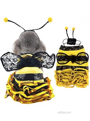 Dog Bee Costume Halloween Costumes for Dogs Halloween Bee Dog Costume Pet Bumblebee Dress Costume Dog Bumblebee Costume Funny Pet Halloween Outfit with Cap for Small Medium Large Dogs Cats