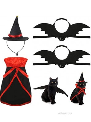Frienda 4 Pieces Halloween Pet Costume Set Include Halloween Black Cat Bat Vampire Cloak and Wizard Hat Pet Costumes Cat Cosplay for Pet Cat Dog Halloween Costume Accessories