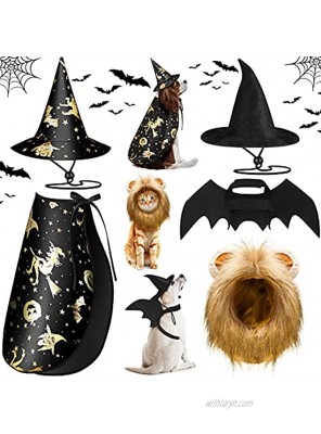 Frienda 5 Pieces Halloween Pet Costume Set Include Cat Lion Mane Costume Pet Cape Vampire Cloak Pet Witch Hat Pet Bat Wings for Cat Puppy Cosplay Party Supplies