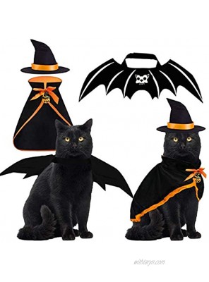 Halloween Cat Costume Bat Wings Witch Cloak Wizard Hat 3 PCS Pet Costumes for Small Cats Kittens Cosplay Halloween Party Decoration Bat Costume Cat Dress Up Accessories