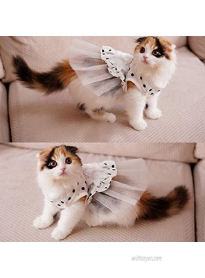 i'Pet Princess Floral Cat Party Bridal Wedding Dress Small Dog Flower Tutu Ball Gown Puppy Dot Skirt Doggy Photo Apparel Stretchy Clothes Mesh Costume for Spring Summer Wear White Small