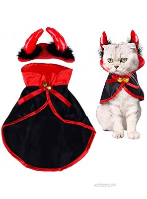 LOCOLO Cat Christmas Costume,1 Piece Pet Cloak Red Black Pet Cape 1 Piece Horn Headdress Cat Cape Pet Mantle with 2 Piece Bells Pet Apparel Christmas Costume for Small Dogs and Cats