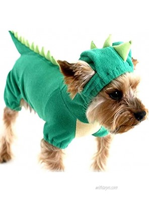 NIULA Dinosaur Dog Halloween Costume Pet Dragon Hoodie for Small & Medium Dogs Green
