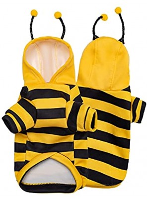 Pet Clothes Bee Costume Yellow and Black Hooded Sweatshirt Cute Warm Jacket-L