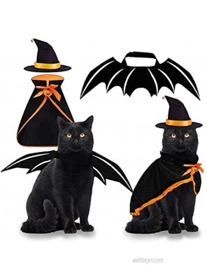 Pet Costume Cat Cosplay Witch Cloak Bat Wings Wizard Hat 3 PCS Pet Clothes for Small Cats Kitten Funny Magical Holiday Decorations for Halloween Theme Party Pumpkin Easter Gift