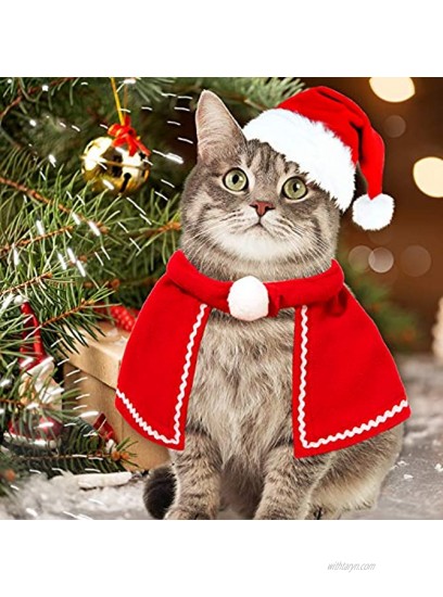 Whaline Pet Christmas Costume Outfit Set Reindeer Antlers Headband Santa Christmsas Hat Red Scarf and Pet Cloak for Dog Cat Pet Christmas Party Cosplay Supplies 4 Pack
