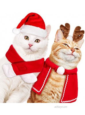 Whaline Pet Christmas Costume Outfit Set Reindeer Antlers Headband Santa Christmsas Hat Red Scarf and Pet Cloak for Dog Cat Pet Christmas Party Cosplay Supplies 4 Pack