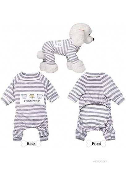 2 Pieces Dog Pajamas Striped Pet Jumpsuits Cotton Dog Onesies Long Sleeves Pet Pajamas Cute Dog Apparels Soft Pet Clothes for Puppy Small Dogs Navy Blue Gray,M