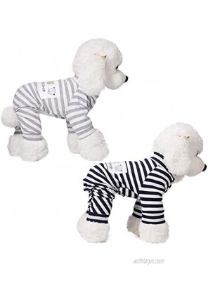 2 Pieces Dog Pajamas Striped Pet Jumpsuits Cotton Dog Onesies Long Sleeves Pet Pajamas Cute Dog Apparels Soft Pet Clothes for Puppy Small Dogs Navy Blue Gray,M
