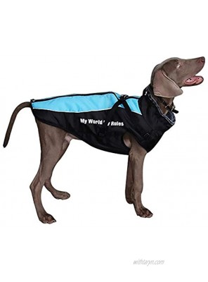 Dog Jacket Winter Coat for Dogs Extra Warm Plush Collar- Waterproof Windproof Pet Jacket for Hiking Camping with Zipper Closure Reflective Dog Vest for Medium Large Dogs Build-in Harness Blue 6XL