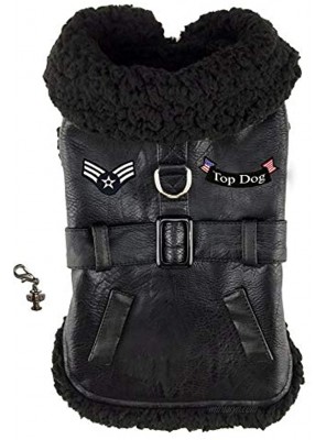 DOGGIE-DOGGIE Aviaton Pilot Aviator Bomber Jacket Harness – Includes Airplane Clip Charm Matching Leash – Choice of Black or Brown Dog Sizes XS Thru 2XL