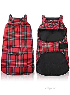 KAMA BRIDAL Plaid Dog Fleece Vest Reversible Warm Dog Clothes Winter Dog Coat for Cold Weather Dog Fleece Jacket with Pockets Sweaters for Small Medium Large Dogs Christmas Costume