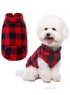 Plaid Dog Fleece Vest Clothes with Pocket Pet Winter Jacket for Cold Days Red