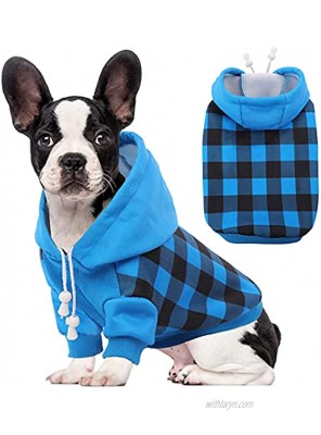 Plaid Dog Hoodie for Small Medium Dogs Bog Girl Soft Cotton Pet Clothes Sweaters Coat for Autumn Winter Cold Weather Spring Fleece Dog Puppy Outfit Vest Jacket with Leash Hole,Red,Green,Blue,Pink