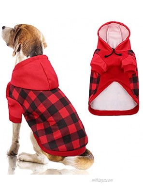 Plaid Dog Hoodie Sweater Outfit for Small Medium Large Size Dog Pink Puppy Clothes Dog Sweatshirt with Hat for Cat XS-L Dog Pullover Apparel Cat Hooded Shirts Cold Weather Coats Spring Autumn Winter