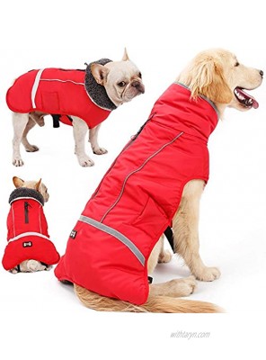 Warm Dog Coat Reflective Dog Winter Jacket，Waterproof Windproof Dog Turtleneck Clothes for Cold Weather Thicken Fleece Lining Pet Outfit，Adjustable Pet Vest Apparel for Small Medium Large Dogs