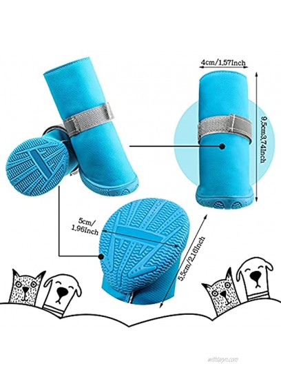 4 Pieces Dog Waterproof Rain Blue Boots Dog Shoes Set with Reflective Strips Adjustable Rugged Anti-Slip Sole Dog Shoes Puppy Paw Protector for Big Pet