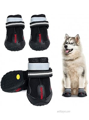 AMUSANG Pet Supplies,pet-Boots,Dog Boots,Paw Protectors,Dogs Paw Protectors,Snow Boots for Dogs,Waterproof Breathable Dog Boots,Dog Shoes with Reflective Straps for Small Medium Large Dogs 4pcs.