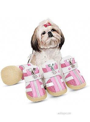 AOFITEE Dog Boots Breathable Mesh Dog Shoes Durable Puppy Paw Protector Booties with Waterproof Anti-Slip Sole and Zipper Outdooor Lightweight Pet Sandals for Small Dogs