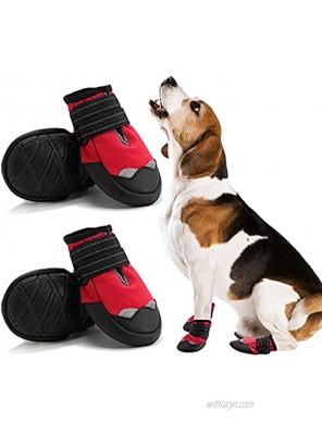 AOKOWN 4 Pcs Dog Boots Reflective Mesh Waterproof Dog Boots Pet Rain Boots Dog Outdoor Shoes for Medium and Large Dogs Outdoor Paw Guard Reflective Fastening Strap Dog Boots
