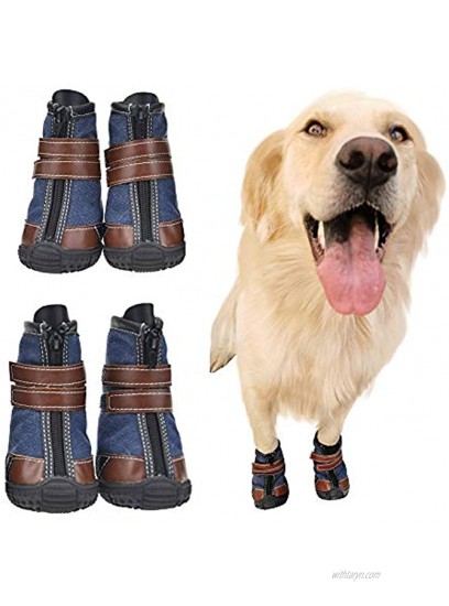 FLAdorepet Large Dog Shoes Rugged Anti-Slip Sole Dog Paw Protector for Hot Pavement Waterproof Dog Snow Shoes Pet Rain Boots with Straps Inside -Stay on Your Dog Feet