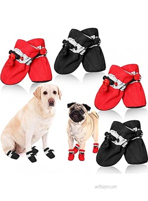 Frienda Dog Shoes for Hot Pavement Pet Paw Protector Non Slip Dog Boots with Reflective Straps Lightweight Walking Pet Booties for Small Medium Pets Dogs Winter Snow Shoes 8 Pieces Red and Black