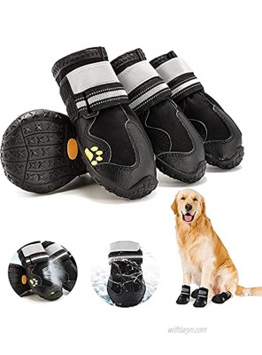 Fuzilin Dog Boots Waterproof Reflective Breathable Adjustable Dog Summer Beach Hiking Booties with Non-Slip Soles Dog Water Shoes for Small Medium Large Dogs Hot Pavement