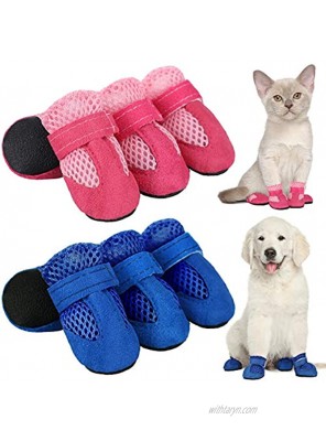 Geyoga 8 Pieces Breathable Dog Boots Mesh Dog Shoes with Adjustable Straps Non-Slip Soft Sole Dog Paw Protector Boots for Small and Medium Sized Dog Daily Walking