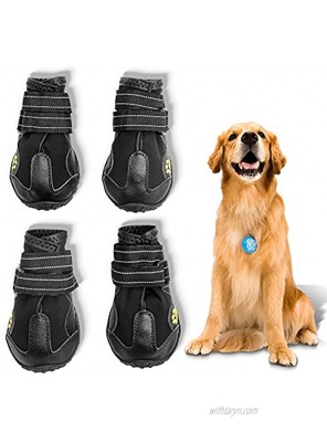 Kcgosz Outdoor Dog Shoes Waterproof Dog Boots pet rain Boots Running Shoes for Medium and Large Dogs with Two Reflective Fixing Straps and Sturdy Non-Slip Soles
