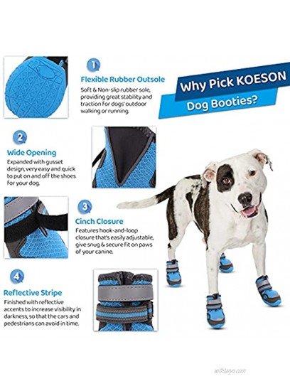 KOESON Dog Shoes for Hot Pavement Reflective Summer Dog Boots Breathable Mesh Dog Booties Heat Protection Outdoor Rugged Anti-Slip Paw Protector Pet Footwear for Medium & Large Breeds