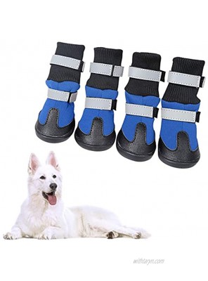 KOESON Waterproof Dog Boots Winter Pet Shoes Outdoor Pet Snow Booties with Reflective Straps Cold Weather Paw Protector with Anti-Slip Sole for Medium Large Dogs 4 Pcs