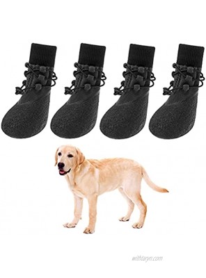 KOOLTAIL Anti-Slip Dog Boots 4 Packs Adjustable Dog Socks with Shoelace Waterproof Dog Sock Shoe for All Seasons Super Durable Pet Paw Protector for Indoor and Outdoor Medium and Large Dogs